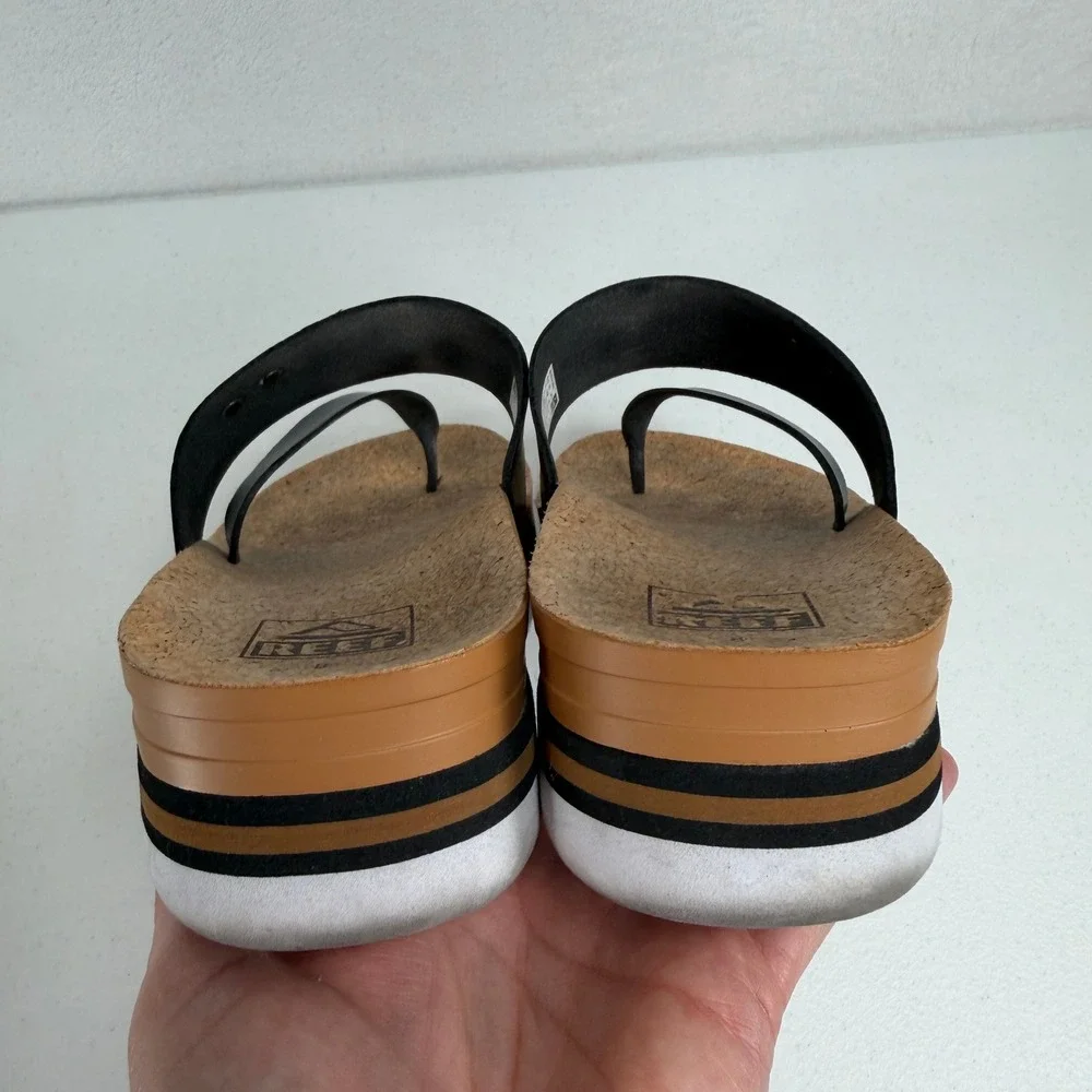 Reef 8 Cushion Sol Hi Black Cork Platform Thong Sandal Beach Casual Flatform